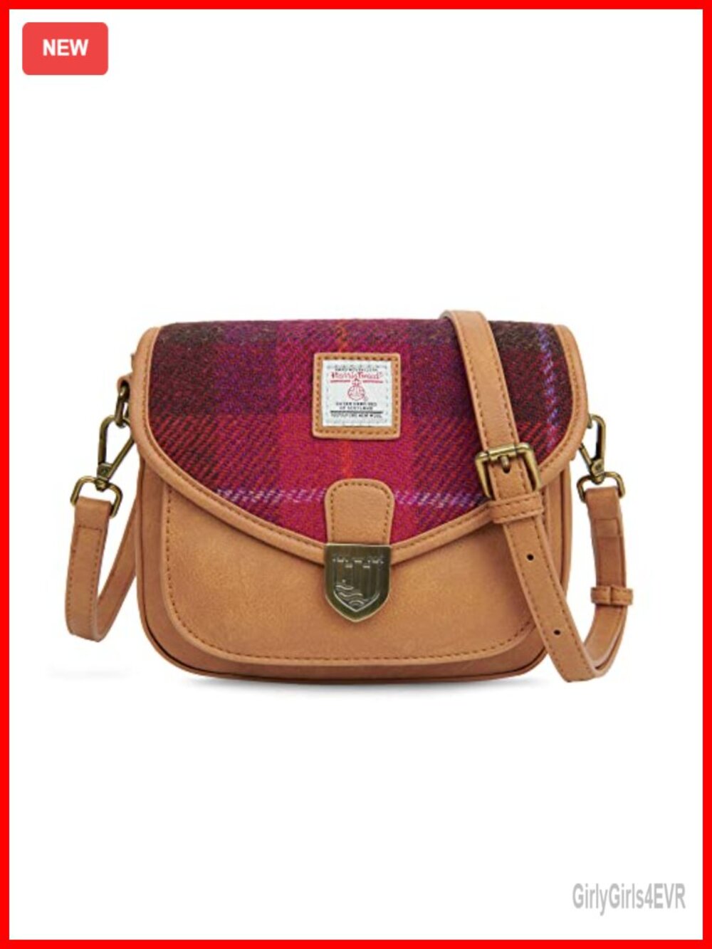 Harris Tweed PU Leather Mini Saddle Bag Crossbody Purse